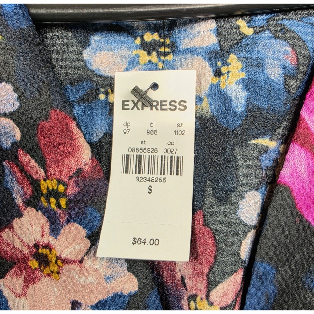 Express Womens Floral Peplum Top S V-Neck Long Sleeve Smocked Boho Romantic NWT - Picture 6 of 11